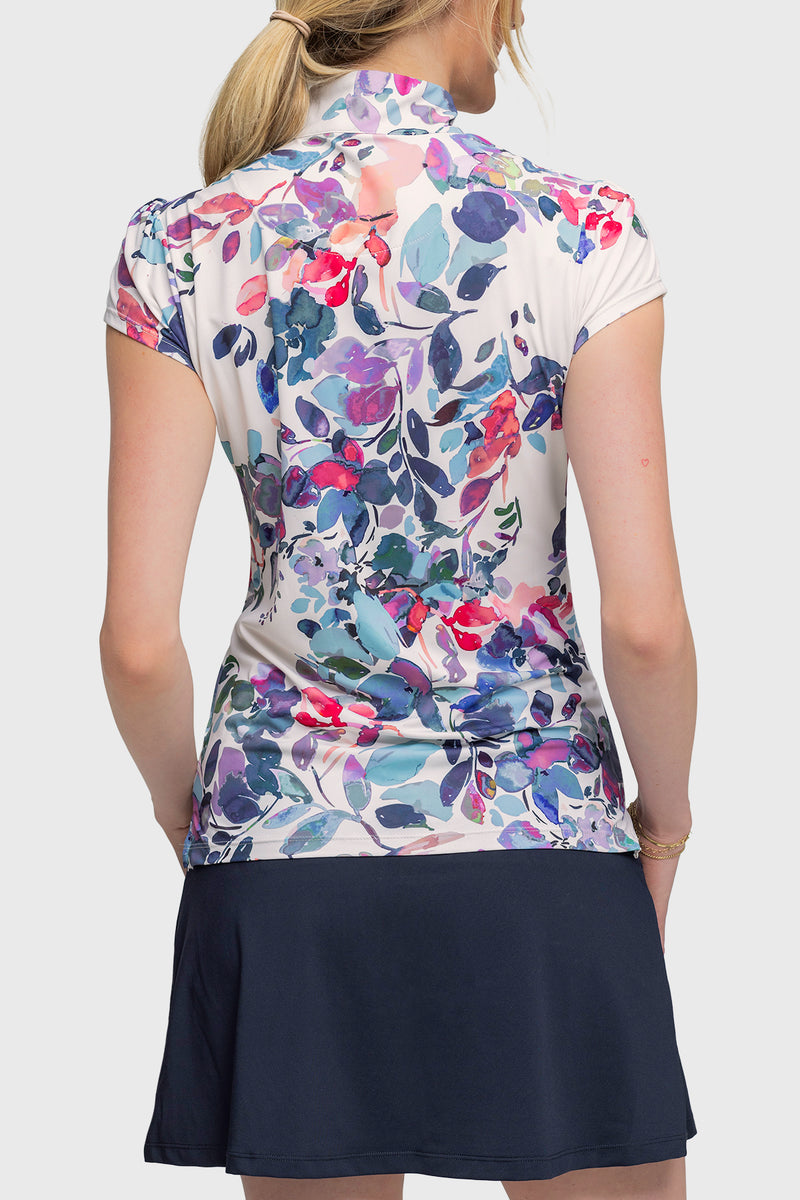 Amethyst Watercolor Floral Short Sleeve Sun Shirt - [Kastel]