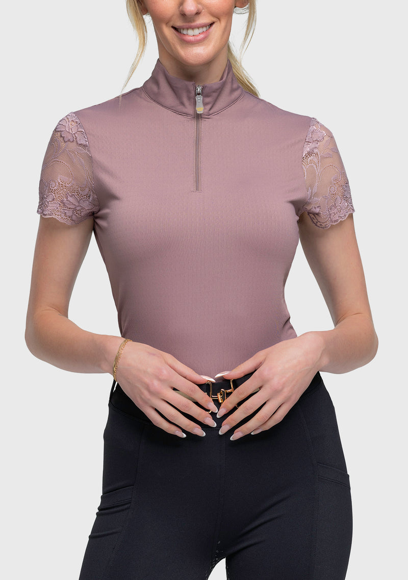 Galloon Lace Dusty Mauve Short Sleeve Sun Shirt - [Kastel]