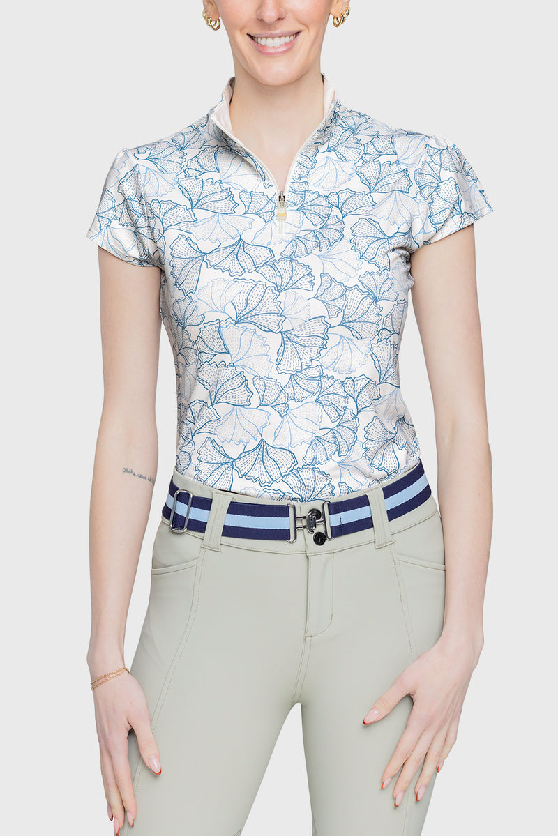 Cap Sleeve Chambray Blue Poppies