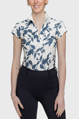 Indigo Lithograph Leaf 1/4 Zip Cap Sleeve Shirt - [Kastel]