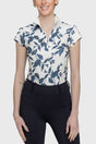 Indigo Lithograph Leaf 1/4 Zip Cap Sleeve Shirt - [Kastel]