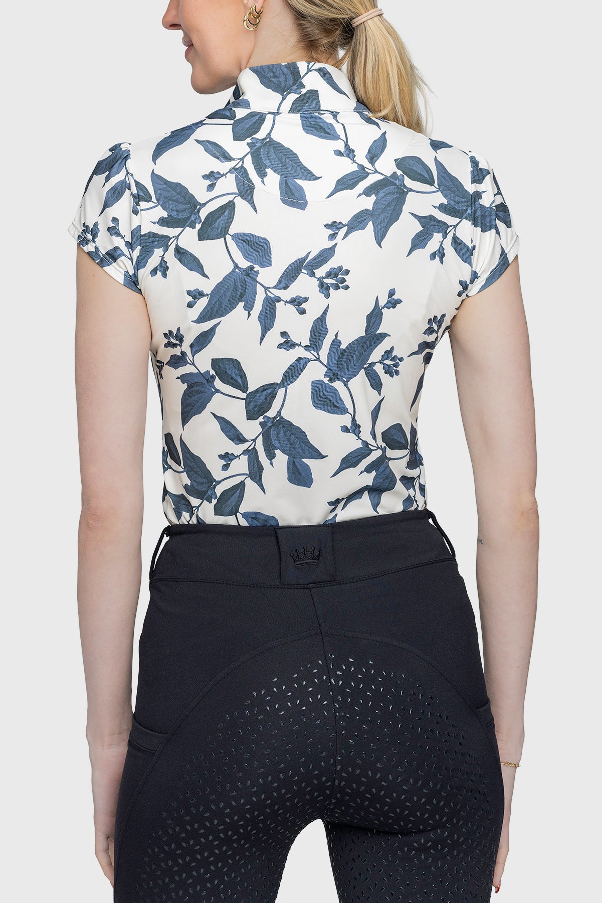 Indigo Lithograph Leaf 1/4 Zip Cap Sleeve Shirt - [Kastel]