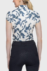 Indigo Lithograph Leaf 1/4 Zip Cap Sleeve Shirt - [Kastel]