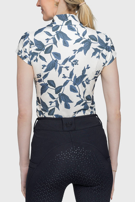 Indigo Lithograph Leaf 1/4 Zip Cap Sleeve Shirt - [Kastel]