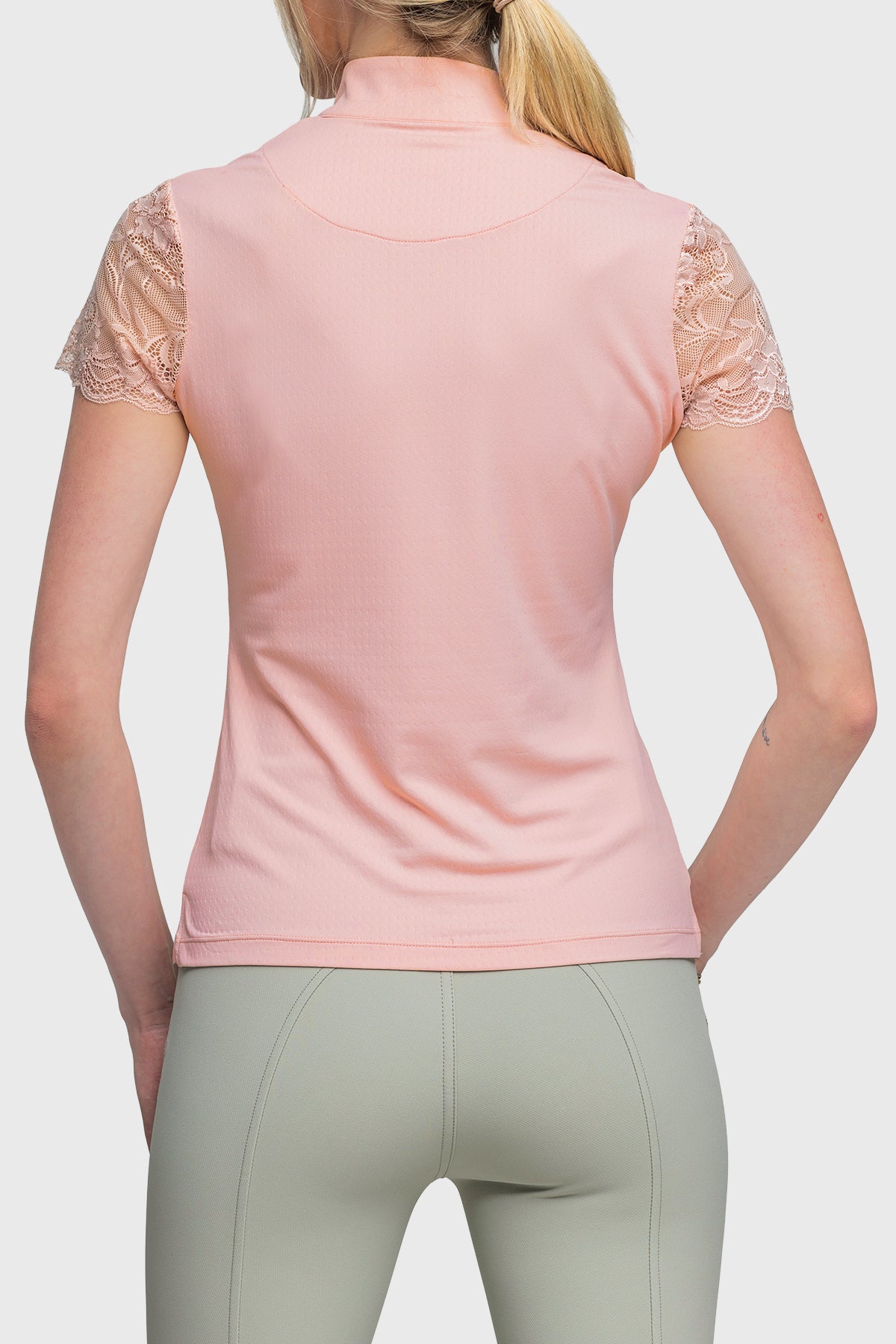 Galloon Lace Coral Short Sleeve Sun Shirt - [Kastel]
