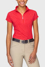 Red & Pink Swiss Dot Cap Sleeve 1/4 Zip Sun Shirt Kastel Denmark US