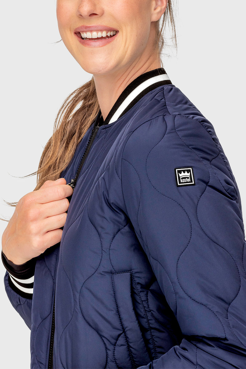 Navy Quilted Sporty Trim Full Zip Bomber Jacket