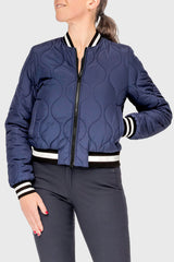 Navy Quilted Sporty Trim Full Zip Bomber Jacket Kastel Denmark