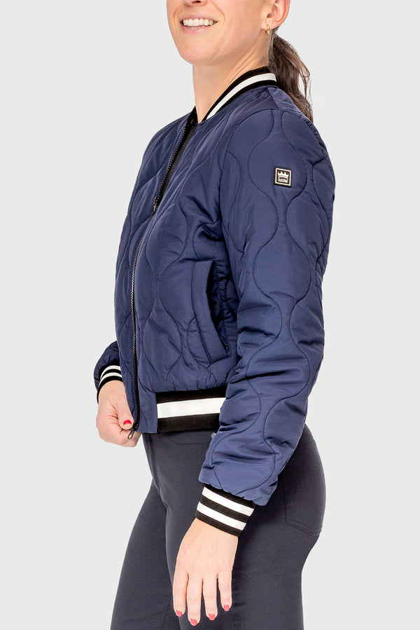 Navy Quilted Sporty Trim Full Zip Bomber Jacket