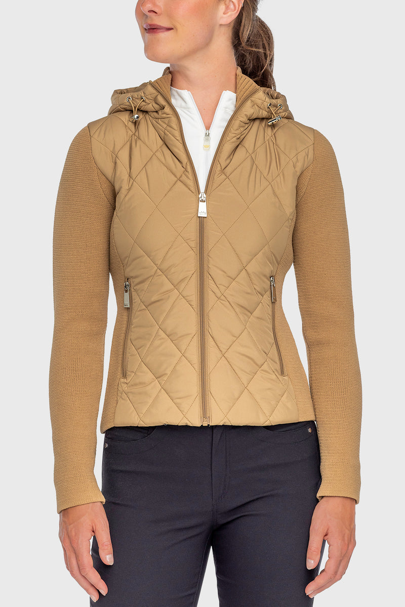 Camel Quilted Front Hooded Knit Jacket - [Kastel]