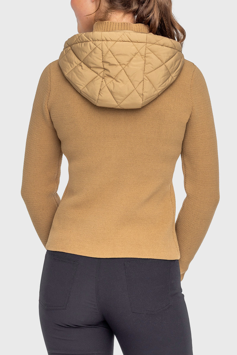 Camel Quilted Front Hooded Knit Jacket - [Kastel]