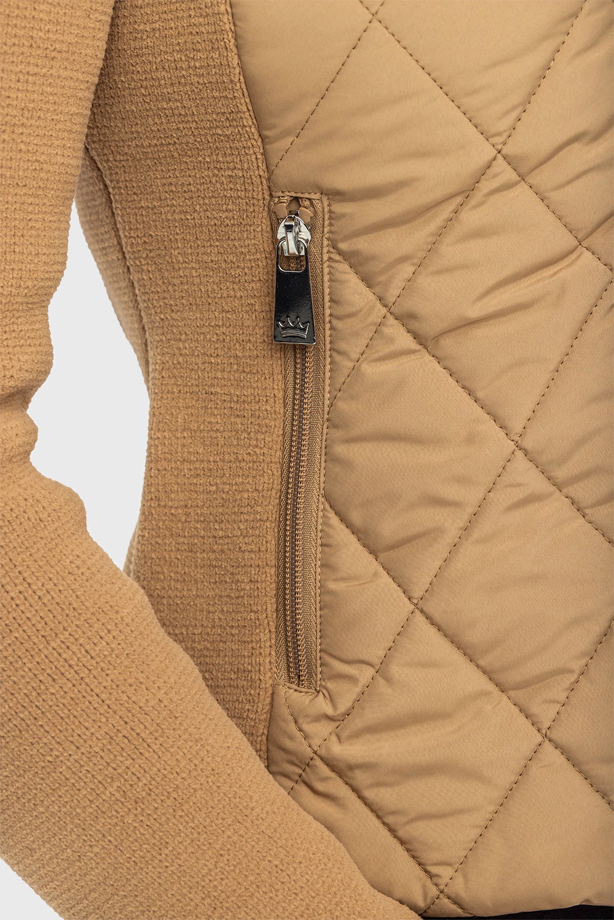 Camel Quilted Front Hooded Knit Jacket - [Kastel]