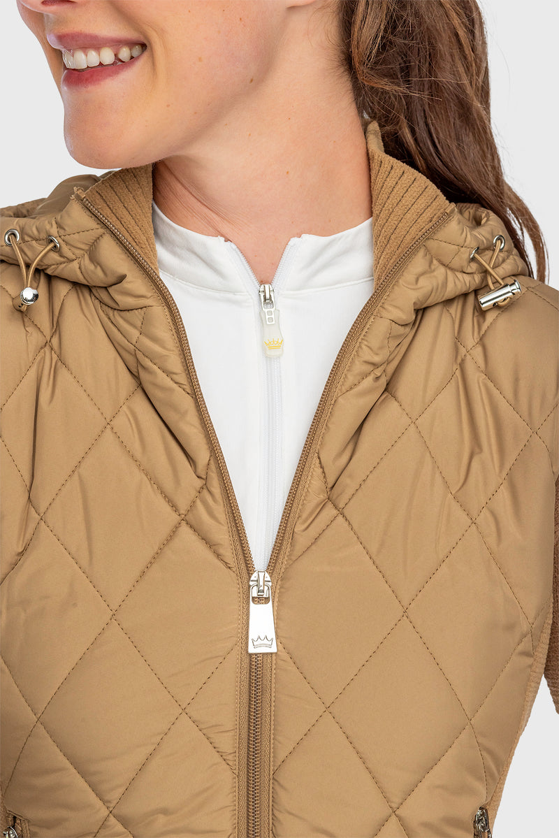 Camel Quilted Front Hooded Knit Jacket - [Kastel]