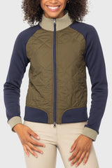 Olive, Navy, & Sage Color Block Jacket w/Quilted Front, Knit Collar & Cuffs, Navy Zipper Kastel Denmark US