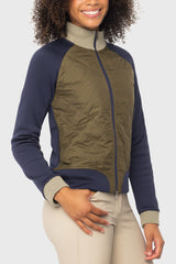 Olive, Navy, & Sage Color Block Jacket w/Quilted Front, Knit Collar & Cuffs, Navy Zipper Kastel Denmark US