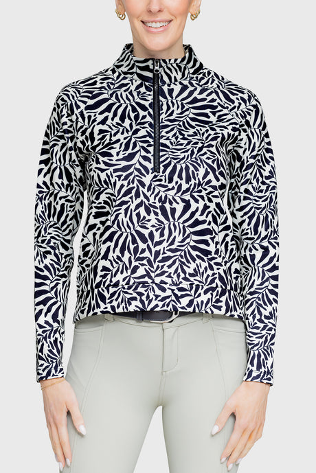 Black & White Climbing Vine ½ Zip Scuba Pullover - [Kastel]