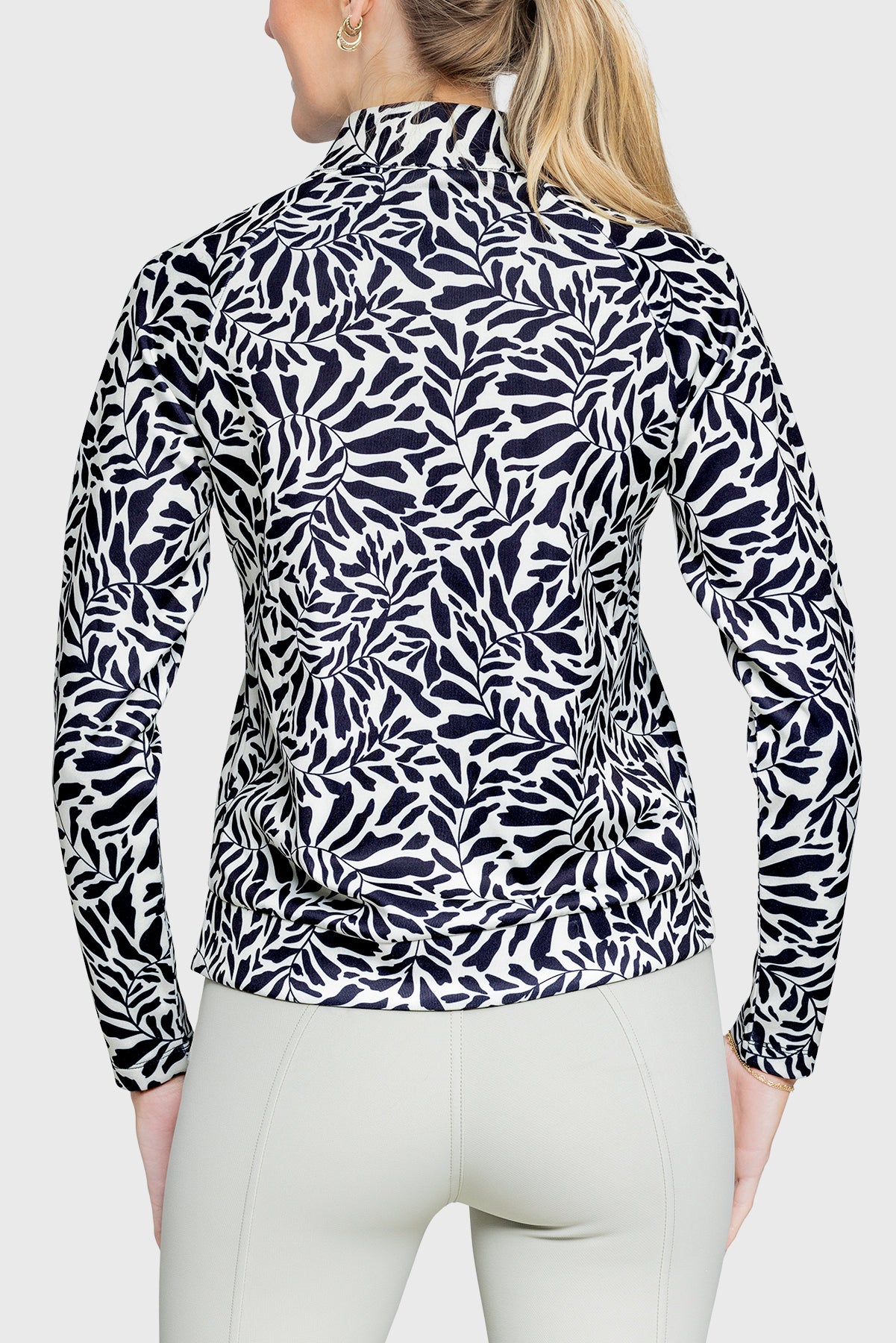 Black & White Climbing Vine ½ Zip Scuba Pullover - [Kastel]