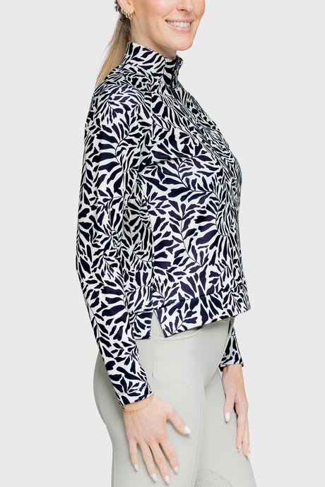 Black & White Climbing Vine ½ Zip Scuba Pullover - [Kastel]