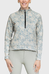 ½ Zip Chambray Blue Poppies Scuba Pullover