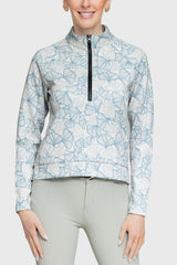 Chambray Blue Poppies Â½ Zip Scuba Pullover - [Kastel]