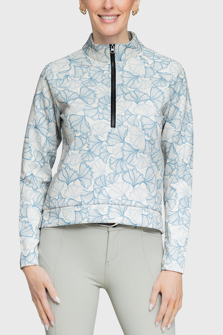 Chambray Blue Poppies Â½ Zip Scuba Pullover - [Kastel]