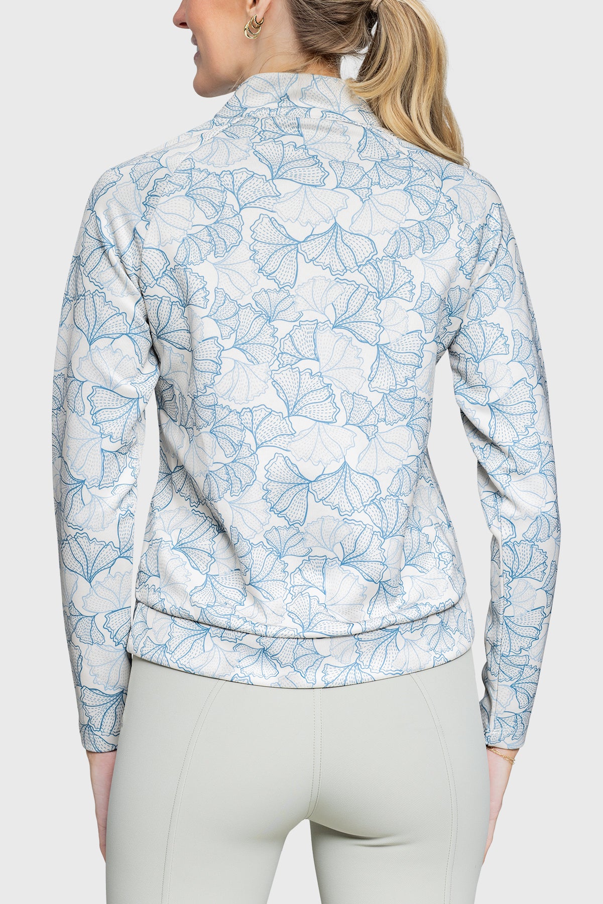 Chambray Blue Poppies Â½ Zip Scuba Pullover - [Kastel]
