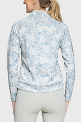 Chambray Blue Poppies Â½ Zip Scuba Pullover - [Kastel]