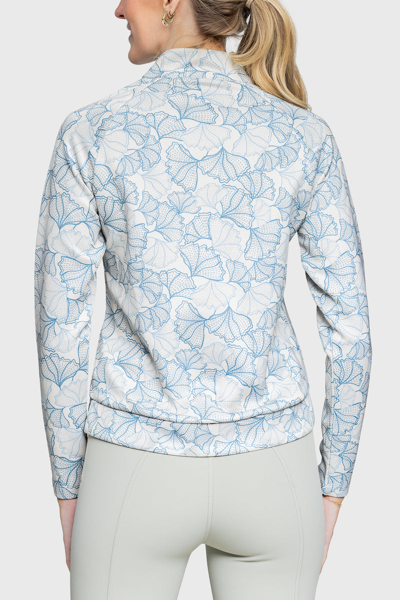 Chambray Blue Poppies ½ Zip Scuba Pullover