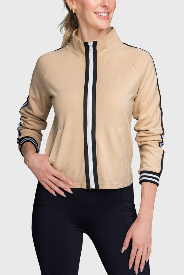 Long Sleeve Full Zip Sand Track Jacket with Trim