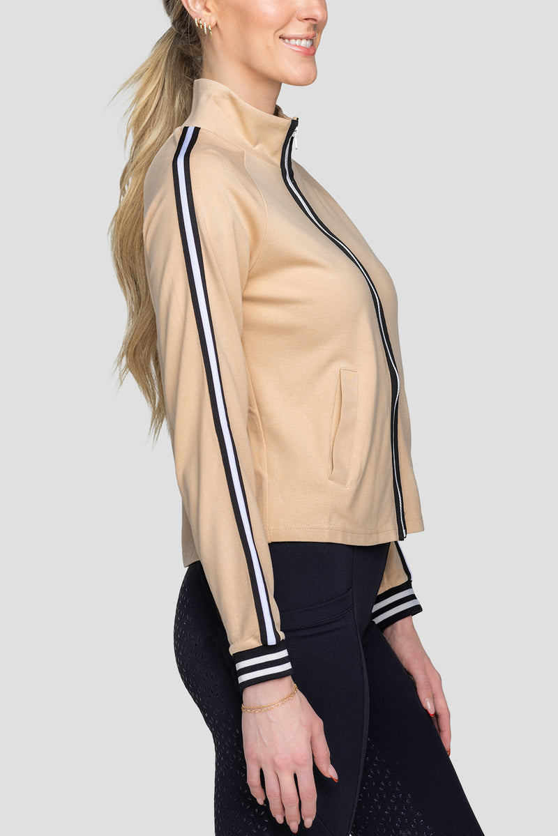 Long Sleeve Full Zip Sand Track Jacket with Trim