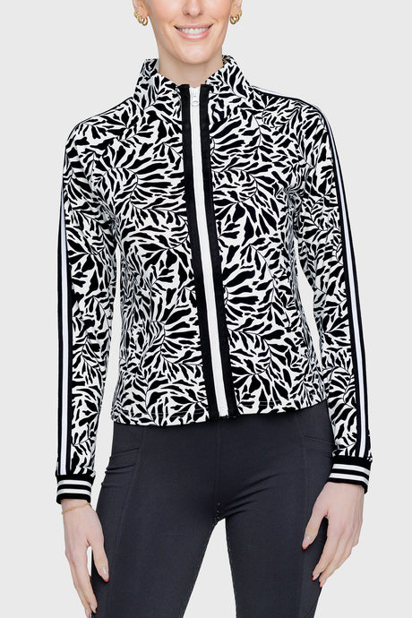 Black & White Climbing Vine Full Zip Track Jacket w/Striped Trim - [Kastel]