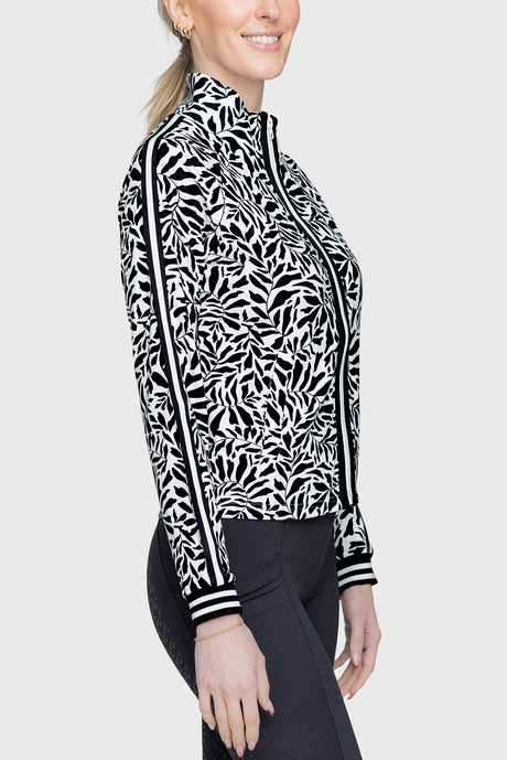 Black & White Climbing Vine Full Zip Track Jacket w/Striped Trim - [Kastel]
