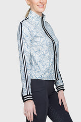 Chambray Blue Poppies Full Zip Track Jacket w/Striped Trim - [Kastel]