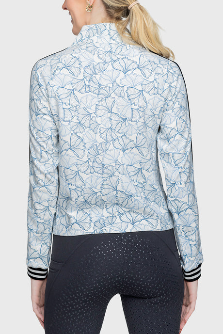 Chambray Blue Poppies Full Zip Track Jacket w/Striped Trim - [Kastel]
