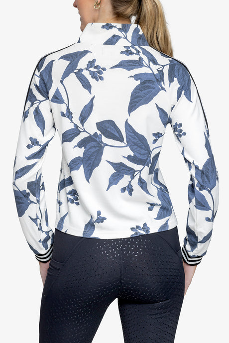 Indigo Lithograph Leaf Full Zip Track Jacket w/Striped Trim - [Kastel]