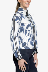 Indigo Lithograph Leaf Full Zip Track Jacket w/Striped Trim