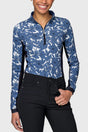 Pacific Blue Wild Rose W/ Black Panels Long Sleeve 1/4 Zip Sun Shirt Kastel Denmark