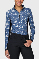 Pacific Blue Wild Rose W/ Black Panels Long Sleeve 1/4 Zip Sun Shirt Kastel Denmark