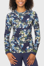 Navy Watercolor Floral w/ Striped Cuffs Long Sleeve Crewneck Sun Shirt Kastel Denmark US