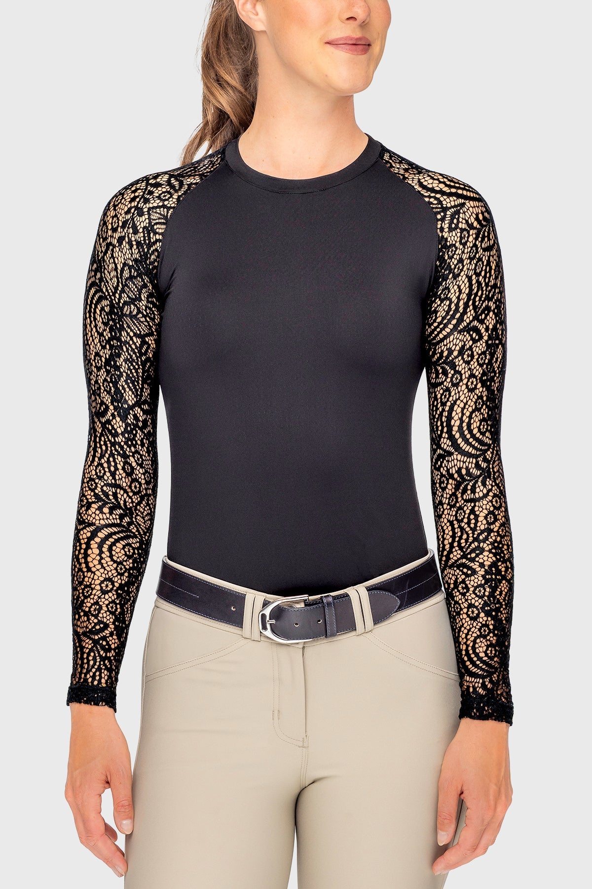 Black Floral Lace Long Sleeve Raglan Crewneck Sun Shirt Kastel Denmark