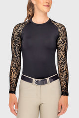 Black Floral Lace Long Sleeve Raglan Crewneck Sun Shirt Kastel Denmark