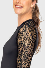 Black Floral Lace Long Sleeve Raglan Crewneck Sun Shirt Kastel Denmark
