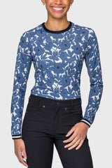 Pacific Blue Wild Rose W/ Striped Cuff Long Sleeve Crewneck Kastel Denmark