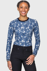 Pacific Blue Wild Rose w/ Striped Cuffs Long Sleeve Crewneck Sun Shirt Kastel Denmark