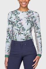 Powder Blue Botanical W/ Striped Cuff Long Sleeve Crewneck Kastel Denmark
