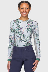 Powder Blue Botanical w/ Striped Cuffs Long Sleeve Crewneck Sun Shirt Kastel Denmark