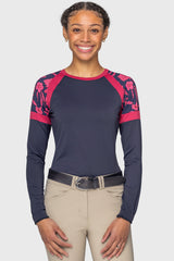 Navy w/Hot Pink French Tulips & Wine Panels Long Sleeve Crewneck Sun Shirt Kastel Denmark