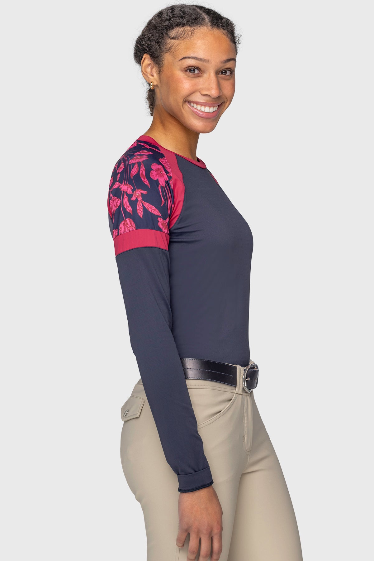 Navy w/Hot Pink French Tulips & Wine Panels Long Sleeve Crewneck Sun Shirt Kastel Denmark