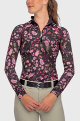 Black Modern Begonia Long Sleeve 1/4 Zip Sun Shirt - [Kastel]