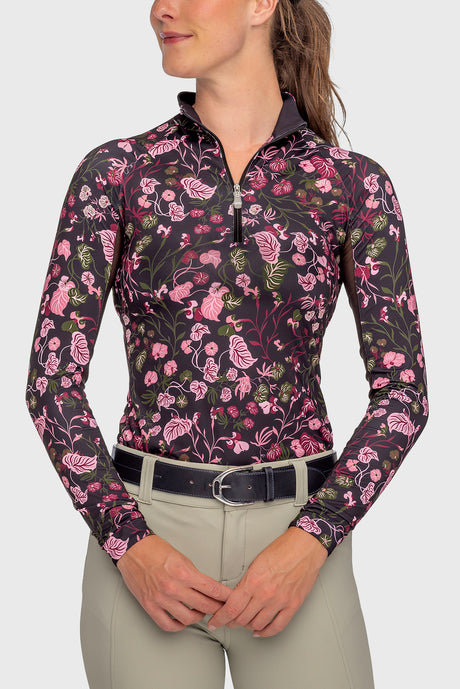 Black Modern Begonia Long Sleeve 1/4 Zip Sun Shirt - [Kastel]